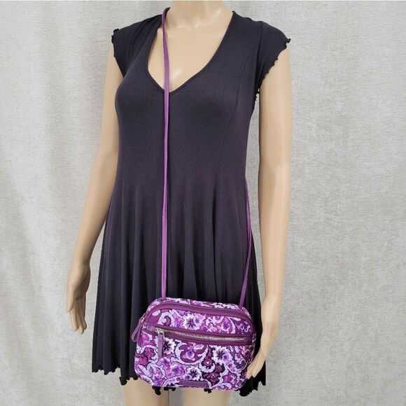 Vera Bradley Lilac Paisley Iconic Little Crossbody with RIFD protection cardslot - Picture 2 of 12